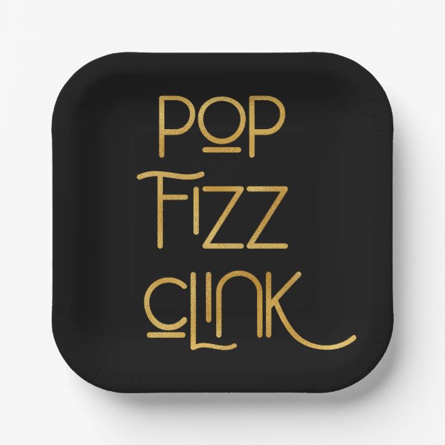 Pop Fizz Clink Elegant Typography Paper Plate (Front)