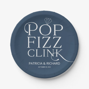 Pop Fizz Clink Engagement Party Blue Paper Plate