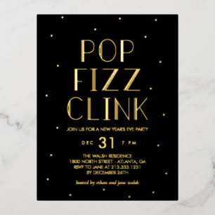 Pop Fizz Clink Foil Holiday Party Postcard