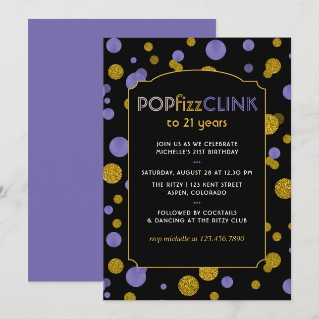 Pop Fizz Clink Milestone or Any Age Adult Birthday Invitation (Front/Back)