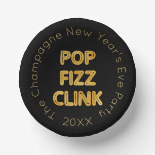 Pop Fizz Clink Modern Typography New Year's Eve Paper Plate