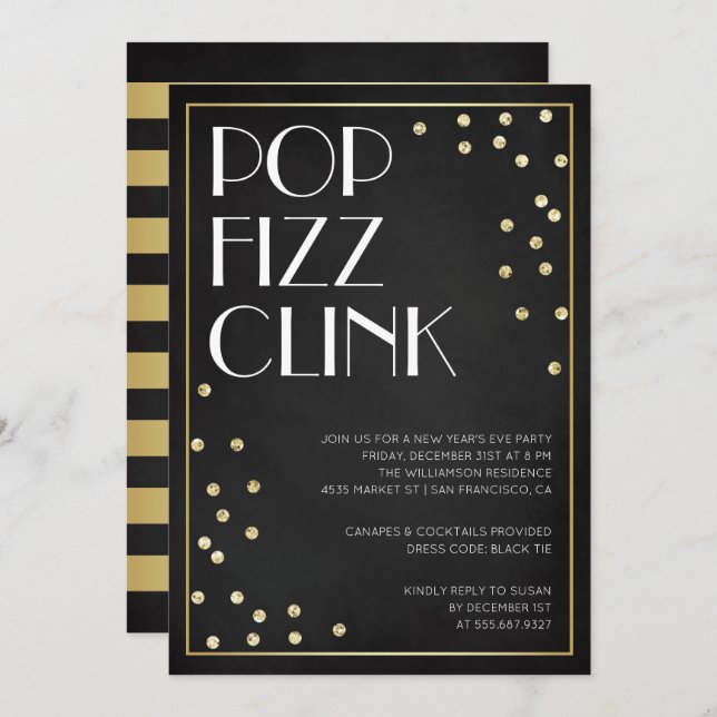 Pop Fizz Clink New Year's Eve Party Invitation (Front/Back)