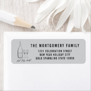 Pop Fizz Clink Stylish Silver Champagne Address Return Address Label