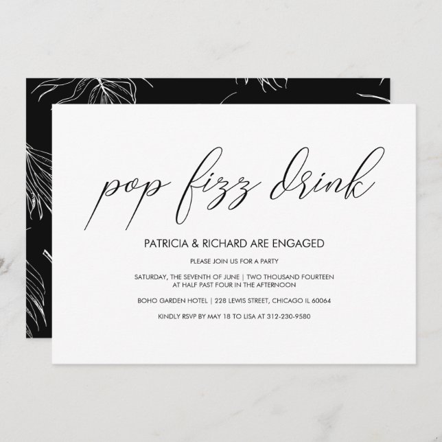 Pop Fizz Drink Minimalist Engagement Party Invitation (Front/Back)