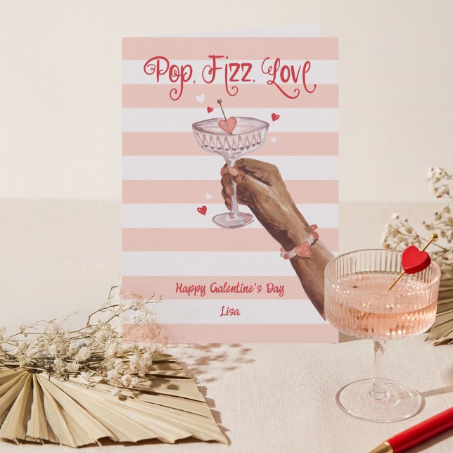 Pop Fizz Love Cocktail Cheer Happy Galentine's Day Holiday Card (Pop Fizz Love Cocktail Cheer Happy Galentine's Day Holiday Card)