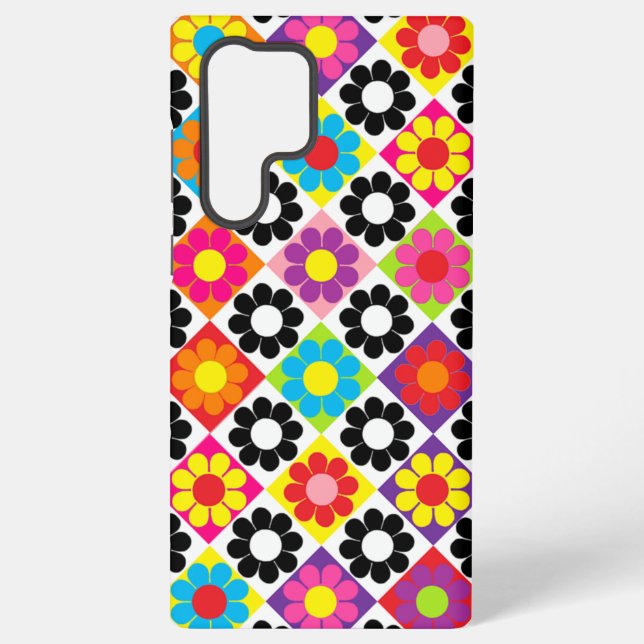 Pop Flower Power Squares Samsung Galaxy S22 Ultra Case (Back)