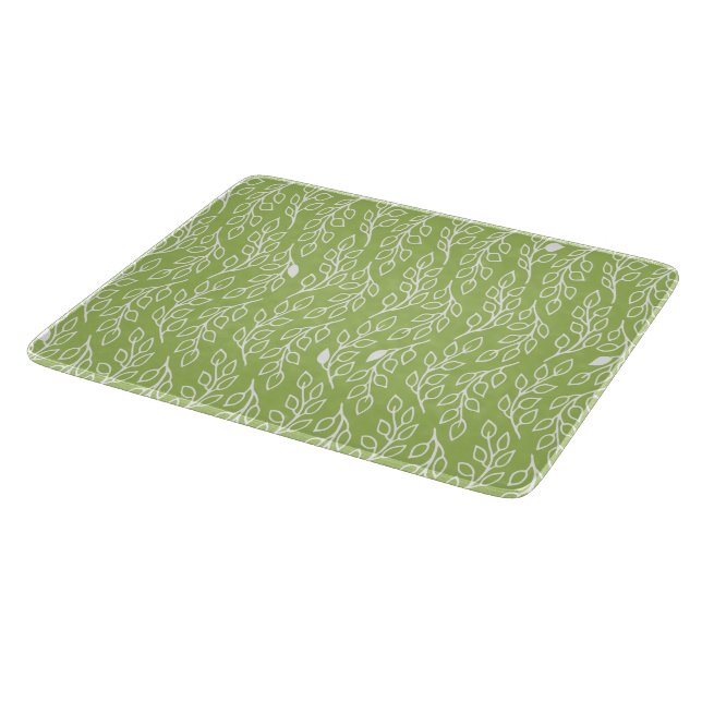 Pop Flowers Leaves green Glass Cutting Board Small (Corner)