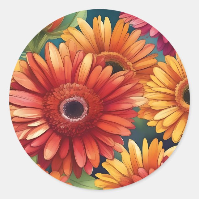 Pop Gerbera Daisy Pattern Classic Round Sticker (Front)