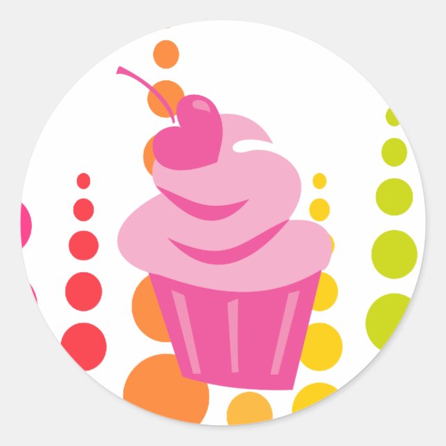 Pop Heart Cupcake Classic Round Sticker (Front)