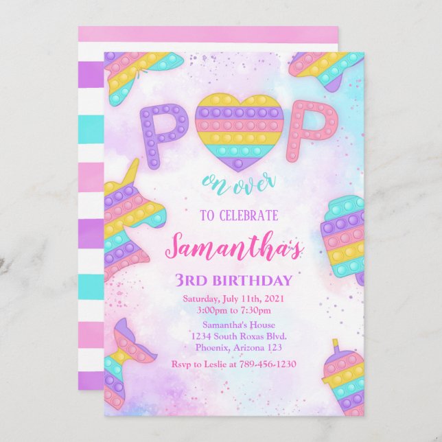 Pop It Birthday Invitation (Front/Back)