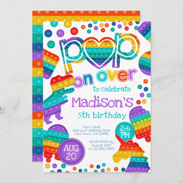 Pop It Birthday Invitation (Front/Back)