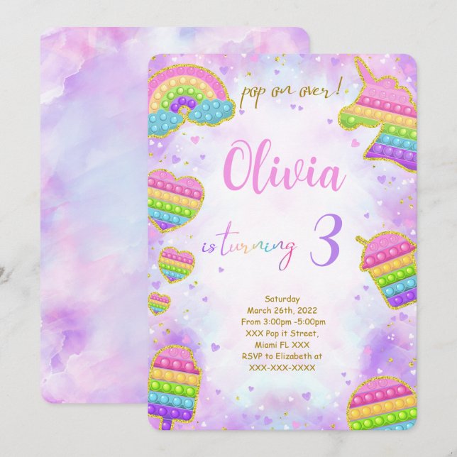 Pop it Birthday Invitation (Front/Back)