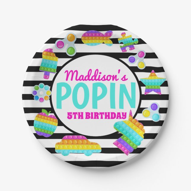 Pop It Birthday Invitation, Pop Fidget Invitation, Paper Plate (Front)