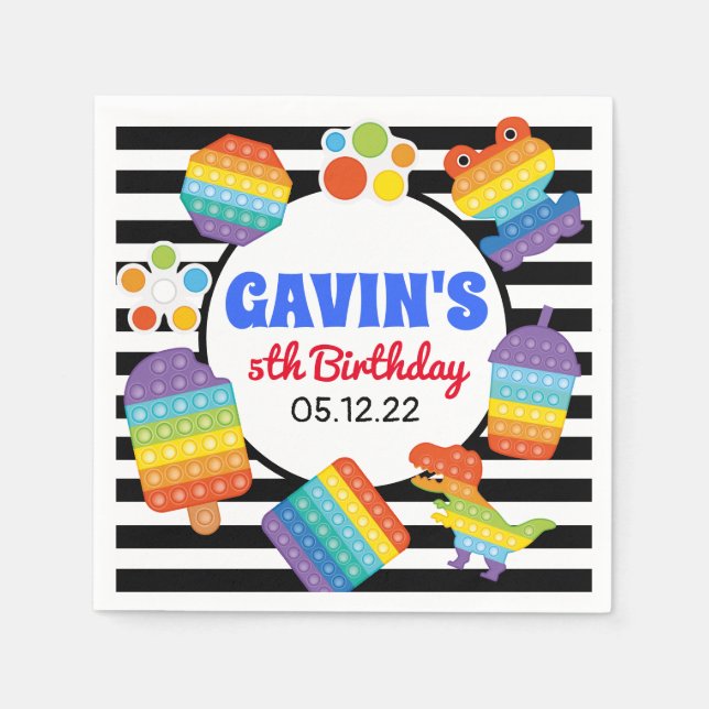 Pop It Birthday Napkins, Fidget Favour Napkins (Front)