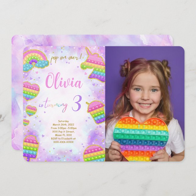 Pop it Birthday Photo Invitation (Front/Back)