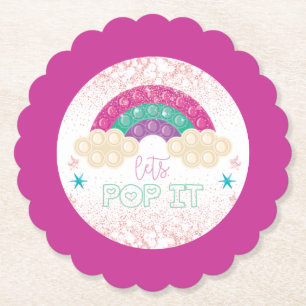 Pop It Birthday Rainbow Girl Paper Coaster