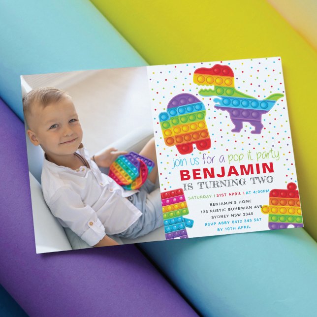 Pop It Boy Birthday Dinosaur Robot Photo Invitation (Creator Uploaded)