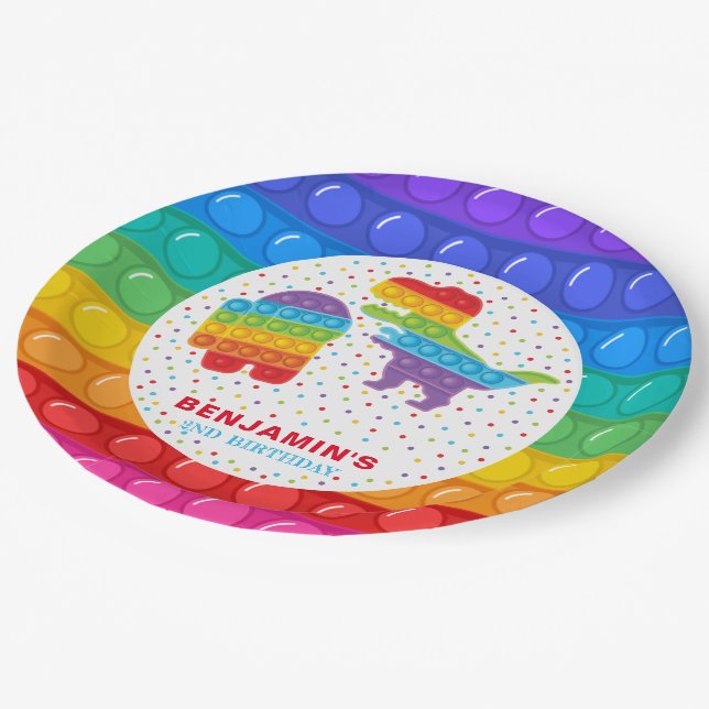 Pop It Boy Birthday Personalised Colourful Paper Plate (Angled)