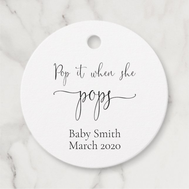 Pop it Champagne Baby Shower Favour Tag (Front)