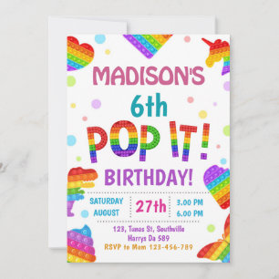 Pop it Colourful Kids Birthday Party Invitation