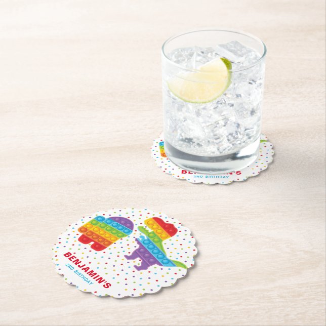 Pop It Dinosaur Robot Boy Birthday Paper Coaster (Insitu)