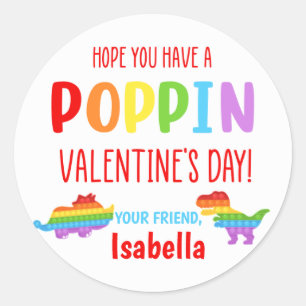 Pop It Dinosaur Valetine's Day Favour Stickers 