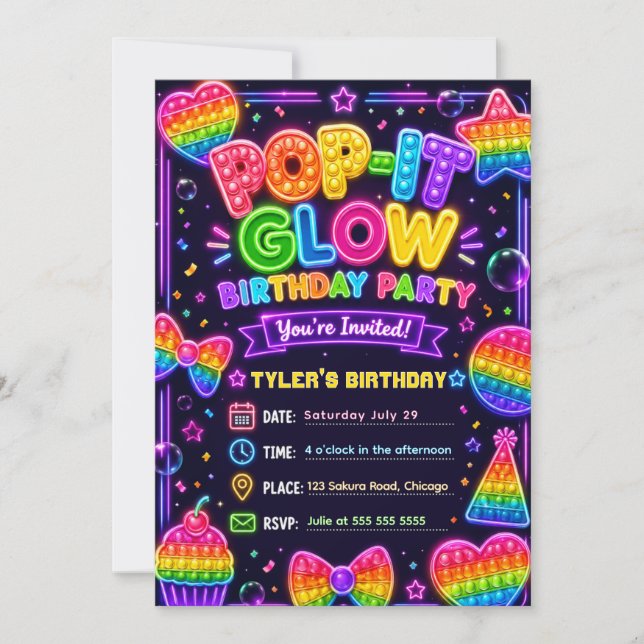 Pop It Glow Birthday Party Invitation (Front)