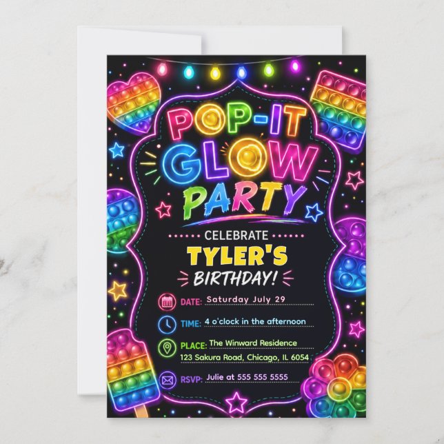 Pop It Glow Birthday Party Invitation (Front)