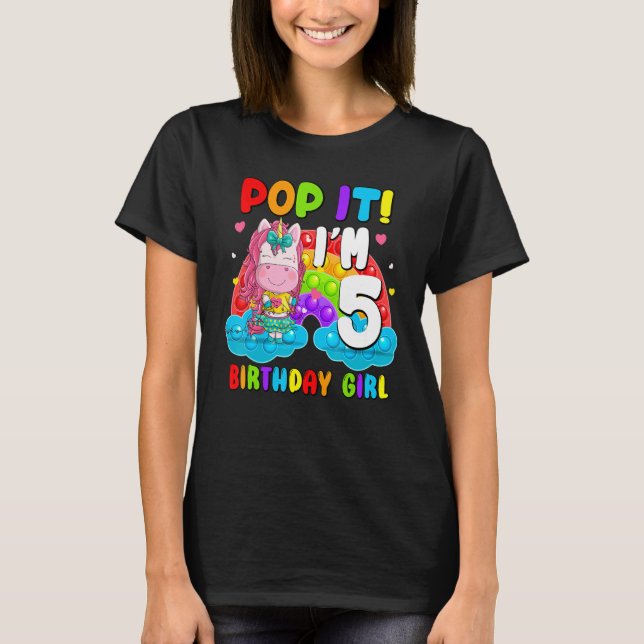 Pop It I'm 5 Birthday Girl Pop Fidget Toys Graphic T-Shirt (Front)