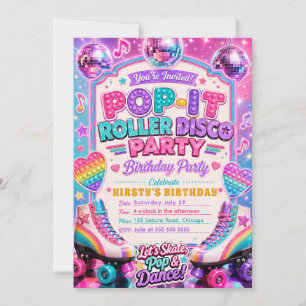 Pop It Roller Disco Birthday Party Invitation