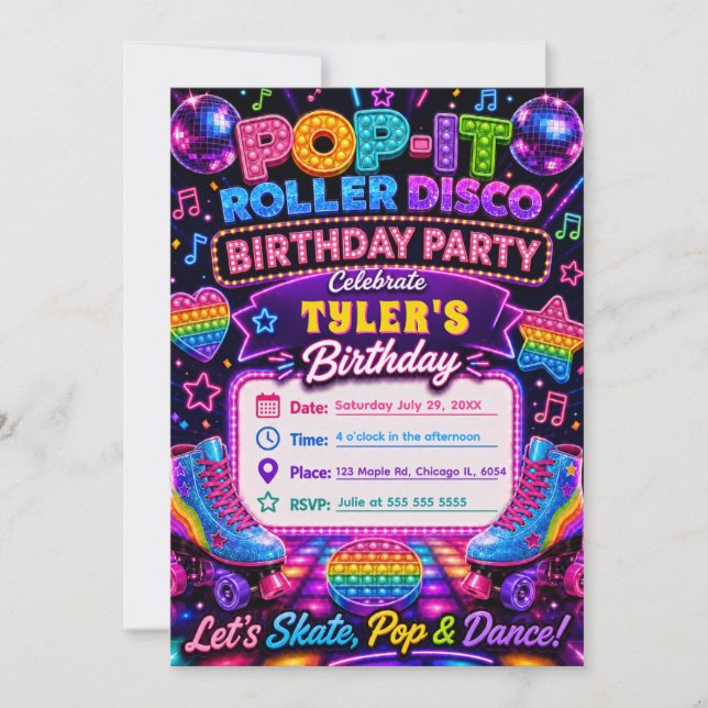 Pop It Roller Disco Birthday Party Invitation (Front)