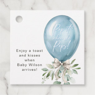 Pop It When She Pops Blue Balloon Bow Greenery Favour Tags