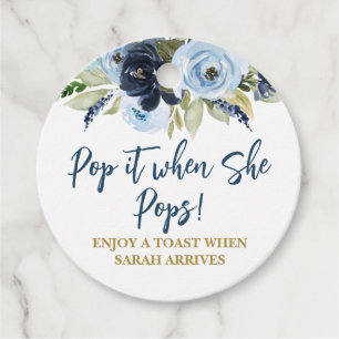 Pop it when She Pops blue floral Favour Tags