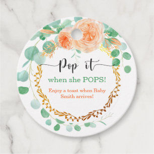 Pop it when she pops Botanical teal and orange Favour Tags