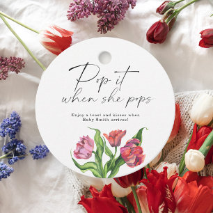 Pop it when she pops elegant bouquet flowers favour tags