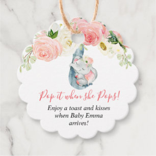 Pop it when she pops girl elephant baby shower favour tags
