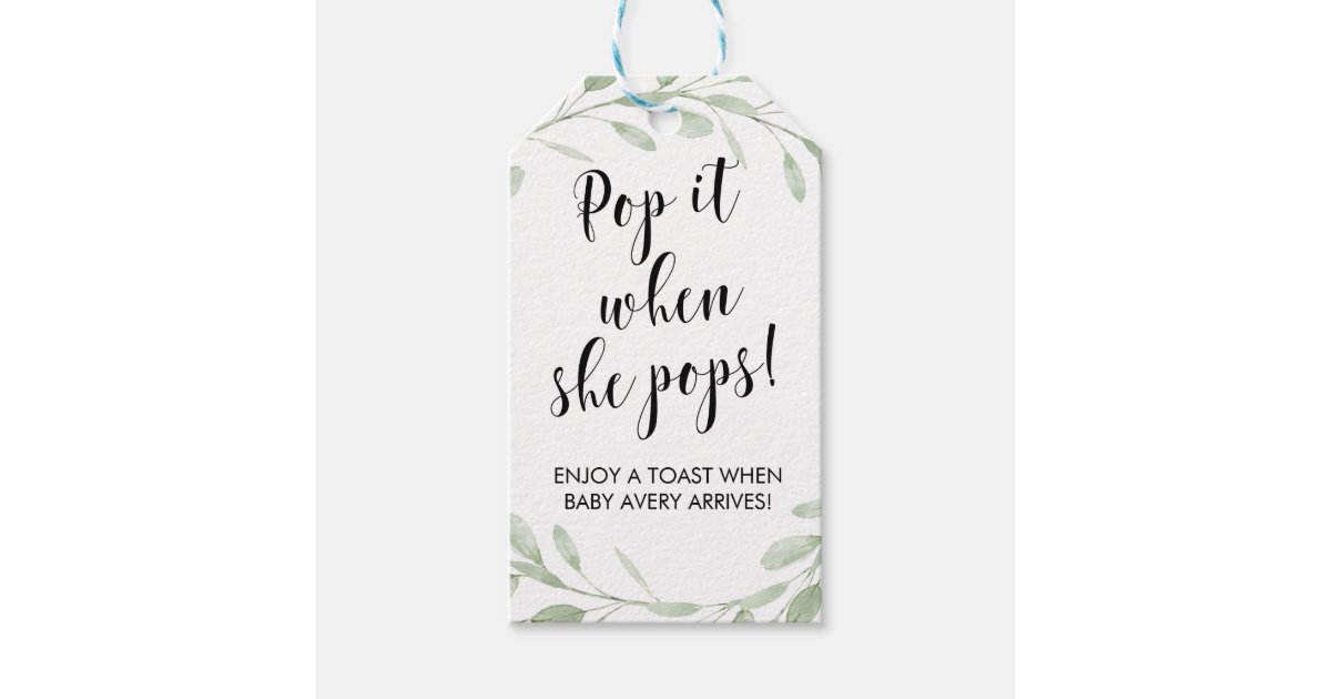 Pop it when she pops mini wine favor tag, gift tags