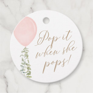 Pop it When She Pops Pink Balloon Baby Shower Favour Tags