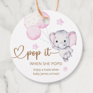 Pop It When She Pops Pink Elephant Baby Shower Favour Tags