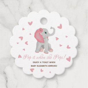 Pop It When She Pops Pink Elephant Baby Shower Favour Tags
