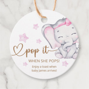 Pop It When She Pops Pink Elephant Baby Shower Favour Tags