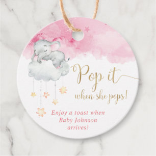 Pop it when she pops Pink gold cute baby elephant Favour Tags