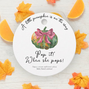 Pop it when she pops - Pumpkin bow baby shower Favour Tags