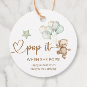 Pop It When She Pops Teddy Bear Baby Shower  Favou Favour Tags