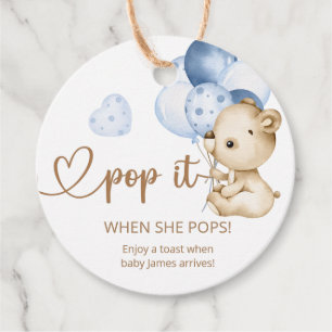 Pop It When She Pops Teddy Bear Baby Shower Favour Tags