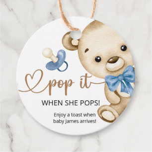 Pop It When She Pops Teddy Bear Baby Shower Favour Tags