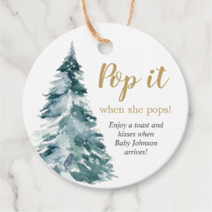 Pop it when she pops watercolor Christmas tree Favour Tags
