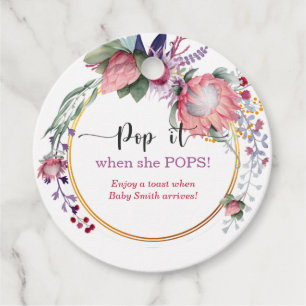 Pop it when she pops Watercolor Floral Favour Tags