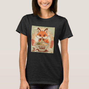Pop Japanese Art Mt. Fuji Noodle Lover Cute Fox Pu T-Shirt
