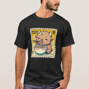 Pop Japanese Art Postage Stamp Noodles Cute Bison  T-Shirt